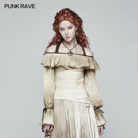 Steampunk Neckholder-schulterfreies Langarm-T-Shirt