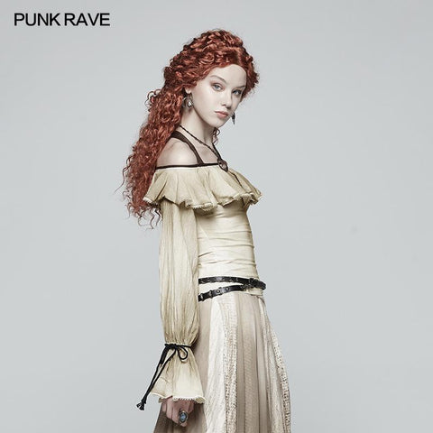 Steampunk Neckholder-schulterfreies Langarm-T-Shirt