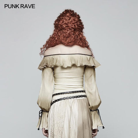 Steampunk Neckholder-schulterfreies Langarm-T-Shirt