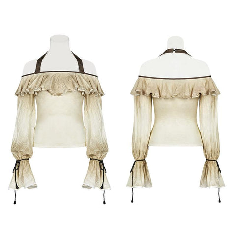 Steampunk Neckholder-schulterfreies Langarm-T-Shirt