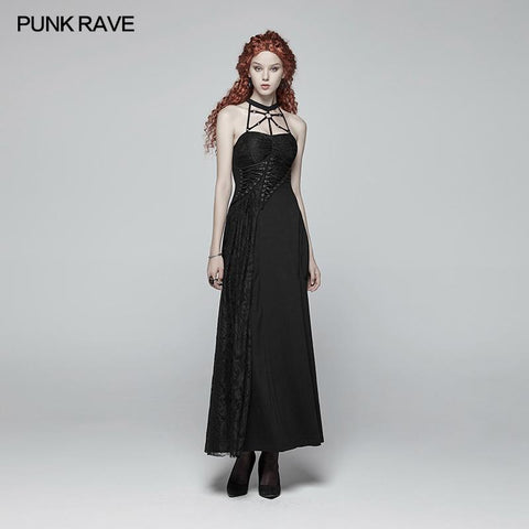 Gothic Womens Cross Halfter Neck Tägliches Kleid