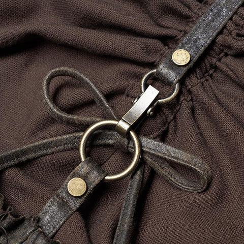 Steampunk Plissee Zweischichtiges Kleid mit Rüschensaum High-Low