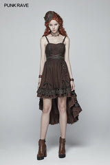 Steampunk Plissee Zweischichtiges Kleid mit Rüschensaum High-Low