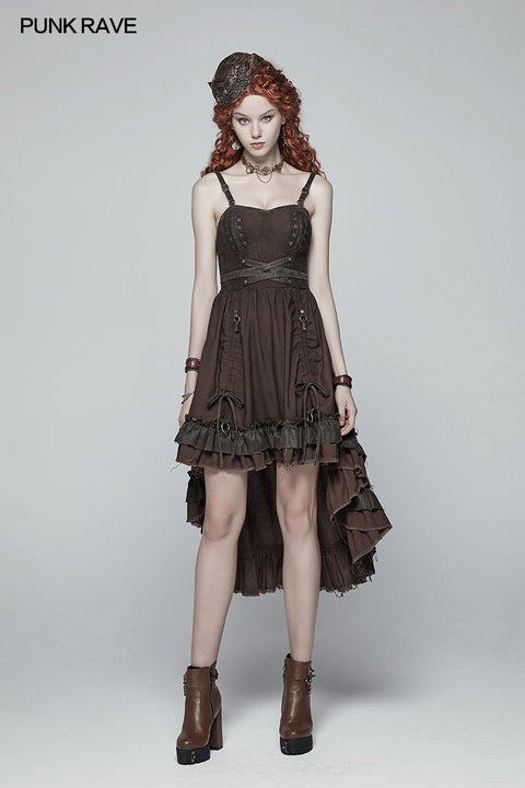 Steampunk Plissee Zweischichtiges Kleid mit Rüschensaum High-Low