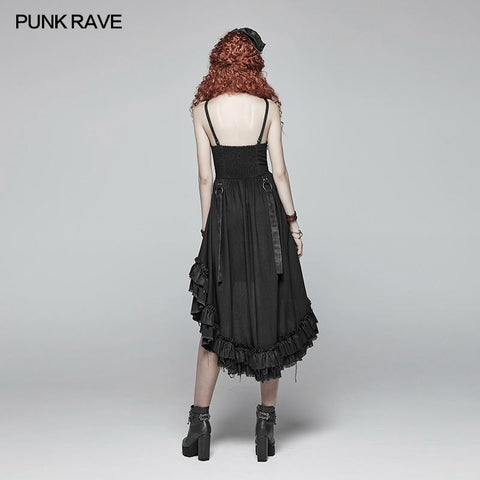 Steampunk Plissee Zweischichtiges Kleid mit Rüschensaum High-Low