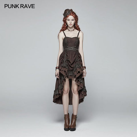 Steampunk Plissee Zweischichtiges Kleid mit Rüschensaum High-Low