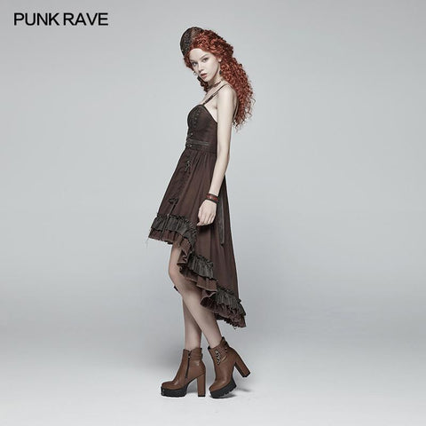 Steampunk Plissee Zweischichtiges Kleid mit Rüschensaum High-Low