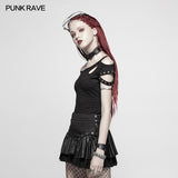 Tägliches Punk-Kurzarm-T-Shirt mit Ösen-Dekoration