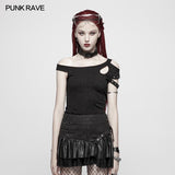 Tägliches Punk-Kurzarm-T-Shirt mit Ösen-Dekoration