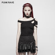 Tägliches Punk-Kurzarm-T-Shirt mit Ösen-Dekoration