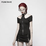 Punk WOMENS HALTER Militärisches Kurzarm-Strick-T-Shirt