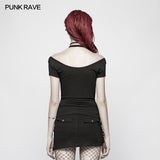 Punk WOMENS HALTER Militärisches Kurzarm-Strick-T-Shirt