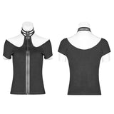 Punk WOMENS HALTER Militärisches Kurzarm-Strick-T-Shirt