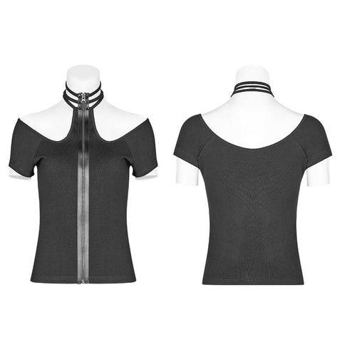 Punk WOMENS HALTER Militärisches Kurzarm-Strick-T-Shirt