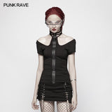 Punk WOMENS HALTER Militärisches Kurzarm-Strick-T-Shirt