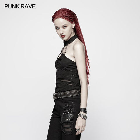 Punk Womens Halfter Broken Hole Chain Strickweste