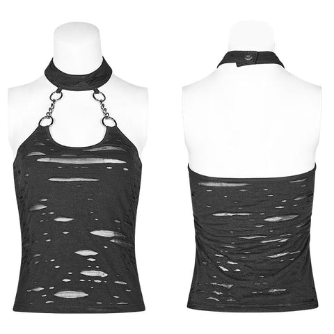 Punk Womens Halfter Broken Hole Chain Strickweste