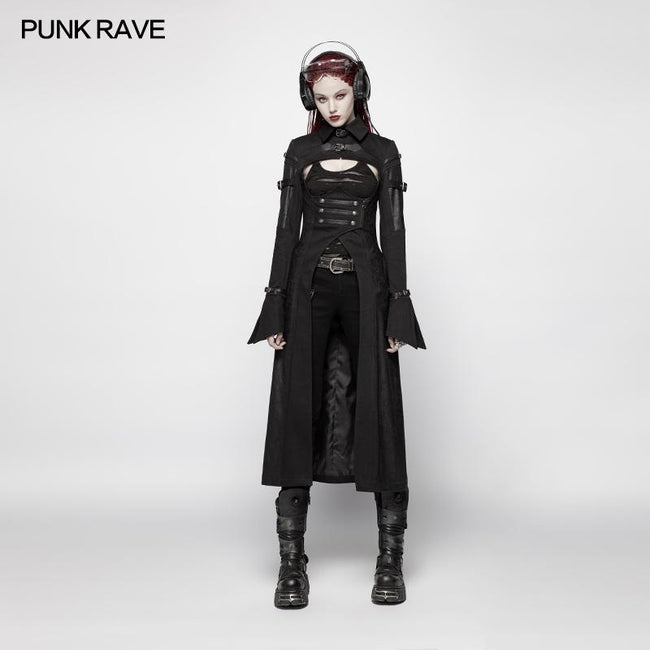 Punk futuristischer langer Mantel mit verstellbarem Kordelzugdesign