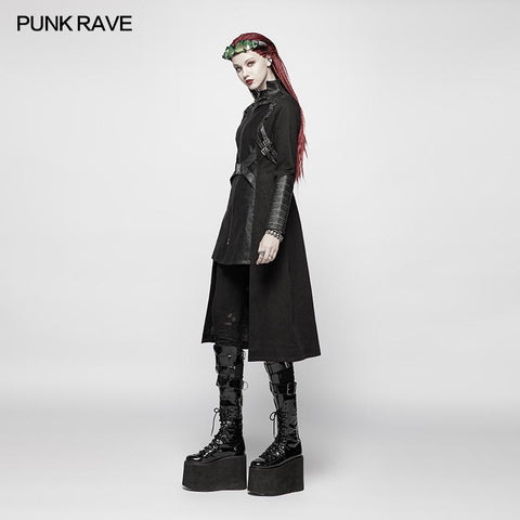 Punk Frauen Stehkragen Krieger High Low Long Coat