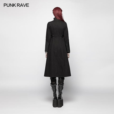 Punk Frauen Stehkragen Krieger High Low Long Coat