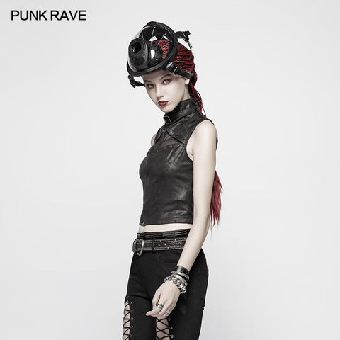 Punk High Neck Elastic Strick PU Super Short Weste