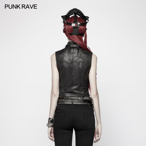 Punk High Neck Elastic Strick PU Super Short Weste