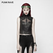 Punk High Neck Elastic Strick PU Super Short Weste