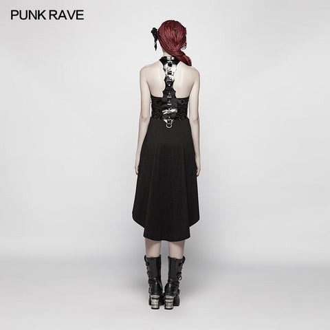 Dark Punk Neckholder Neck Spine Shaped High Low Kleid