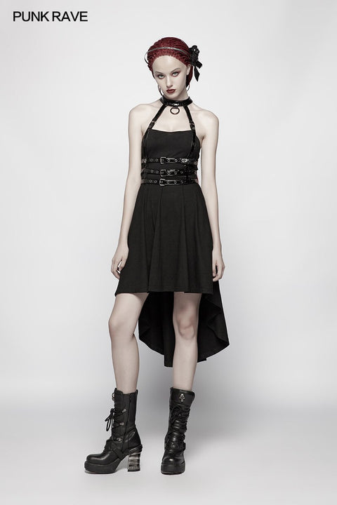 Dark Punk Neckholder Neck Spine Shaped High Low Kleid