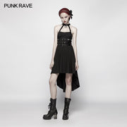 Dark Punk Neckholder Neck Spine Shaped High Low Kleid