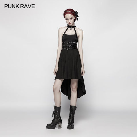 Dark Punk Neckholder Neck Spine Shaped High Low Kleid