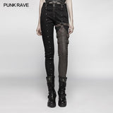 Steampunk Micro-Elastic Contrasting Color Denim Hose