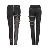 Steampunk Micro-Elastic Contrasting Color Denim Hose