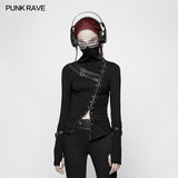 Punk Frauen Rollkragenpullover Metall Langarm T-Shirt