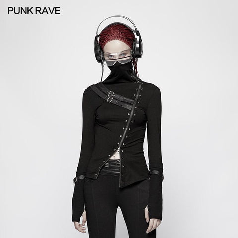 Punk Frauen Rollkragenpullover Metall Langarm T-Shirt