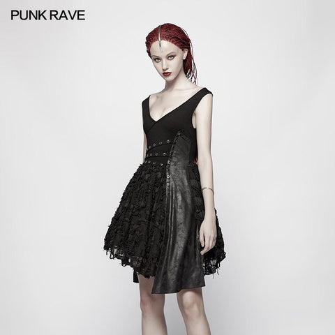 Punk Stretch Knitting Deep V Asymmetrisches Kleid