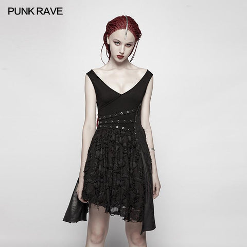 Punk Stretch Knitting Deep V Asymmetrisches Kleid