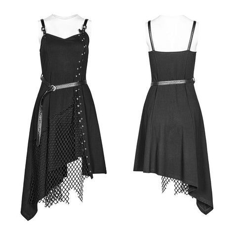 Täglich Dark Punk Spaghetti Straps Asymmetrisches Netzkleid