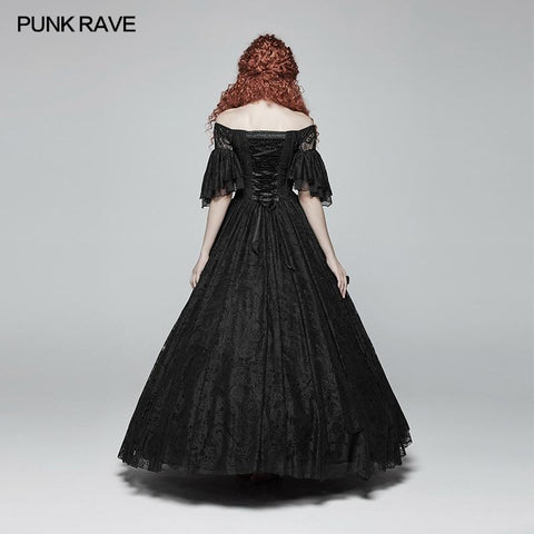 Wunderschönes schulterfreies viktorianisches Spitzen-Langkleid