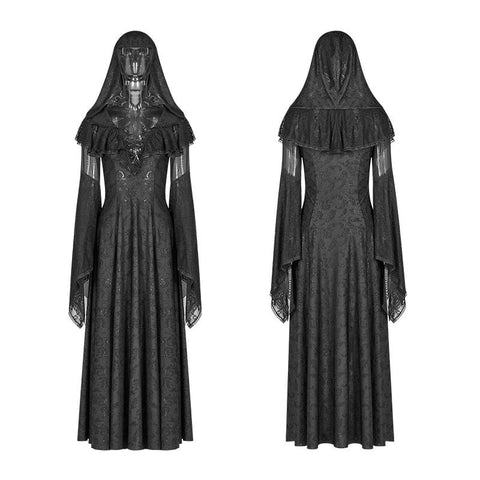 Sexy Goth Schnür-V-Ausschnitt Langarm Langes Kleid