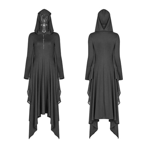 Gothic Fledermausflügel Kapuze Langarm Asymmetrisches Kleid