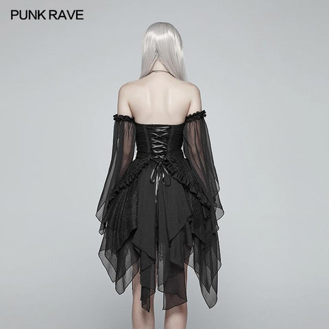 Lolita Black Off Shoulder Unregelmäßiges Saum Elfenkleid