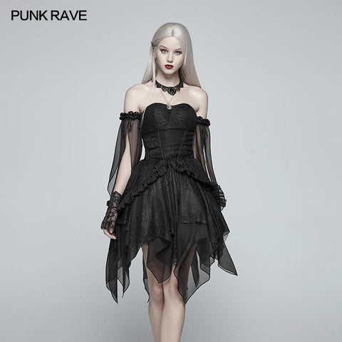 Lolita Black Off Shoulder Unregelmäßiges Saum Elfenkleid
