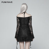 Gothic Off Shoulder Neckholder Horn Ärmel Spitze Mini Shirt