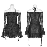 Gothic Off Shoulder Neckholder Horn Ärmel Spitze Mini Shirt