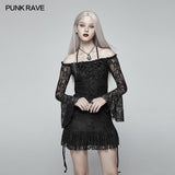 Gothic Off Shoulder Neckholder Horn Ärmel Spitze Mini Shirt
