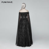 Retro und elegantes dunkles gotisches schulterfreies Victoria langes Spitzenkleid