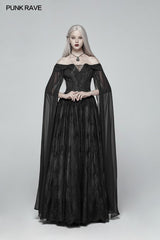 Retro und elegantes dunkles gotisches schulterfreies Victoria langes Spitzenkleid