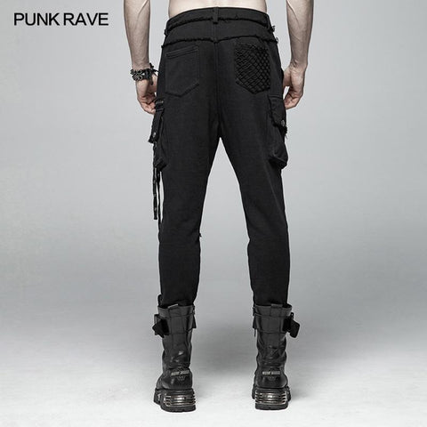 Punk Dark Knit Hosen Karottenhose mit dreidimensionaler Taschendekoration