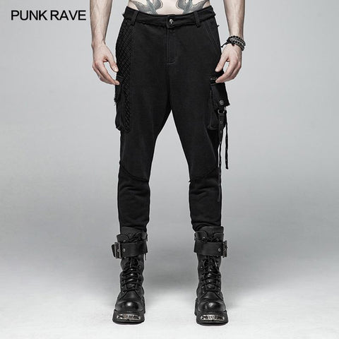 Punk Dark Knit Hosen Karottenhose mit dreidimensionaler Taschendekoration